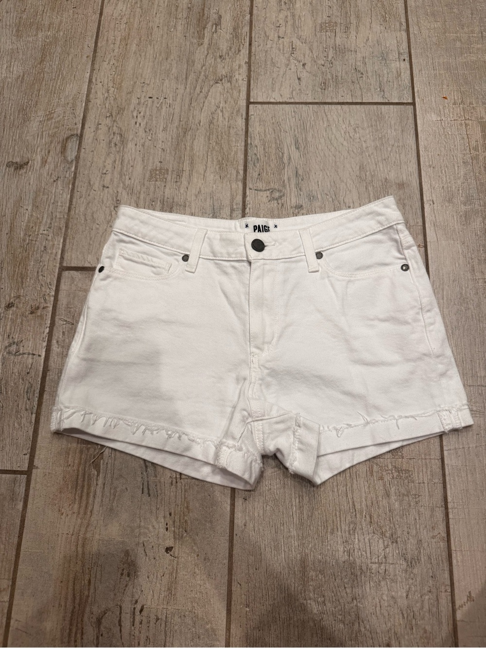 PAIGE White Cuffed Denim Jean Shorts